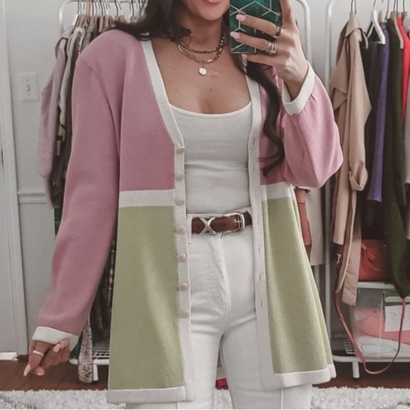 St John Pastel Color Block Santana Knit Color Block Cardigan Sweater Jacket M - Picture 1 of 10